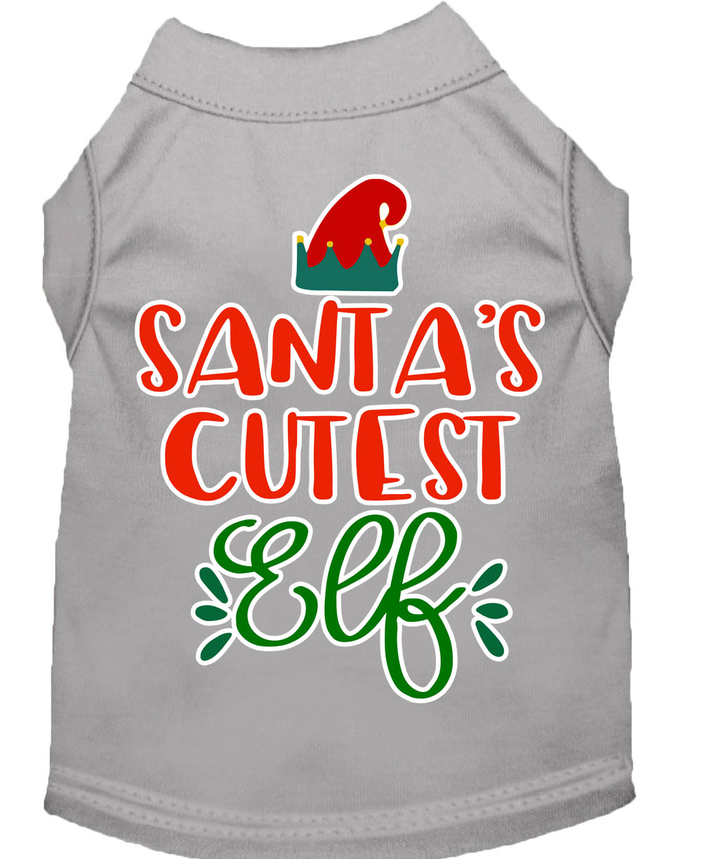 Santa's Cutest Elf Screen Print Dog Shirt Grey Lg